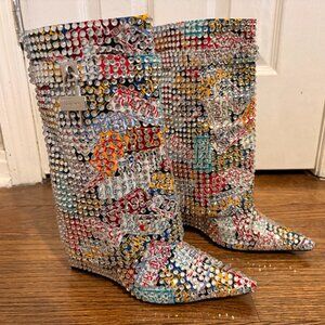 Azalea Wang Multi Color Diamond Rhinestone Fold Over Wedge Boots - Never Worn!